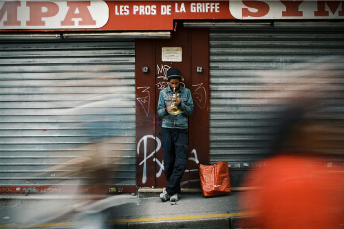 Urban trumpet player on the street