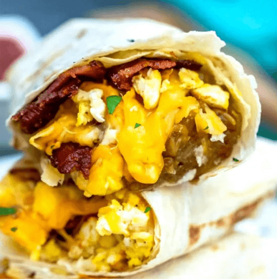 Bacon, egg and cheese breakfast burrito
