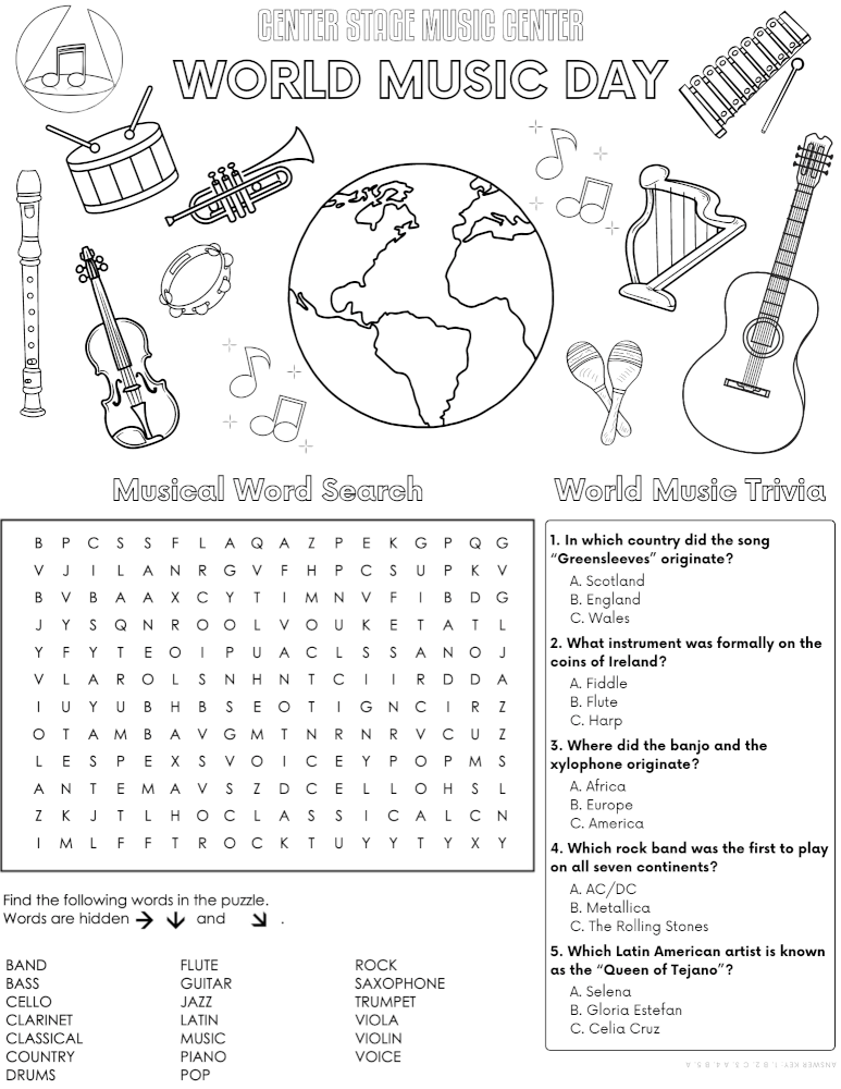 World Music Day Activity Sheet